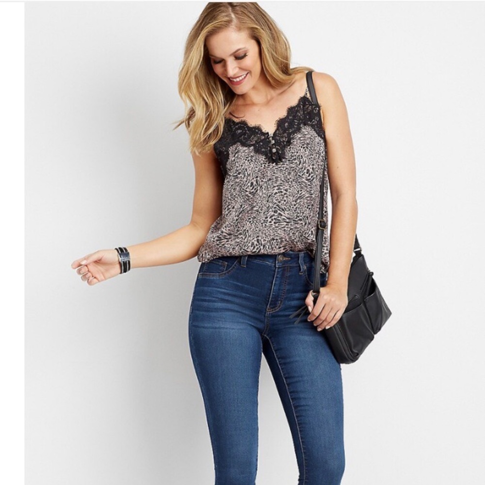 🐯 Animal Print Satin & Lace Trim Tank